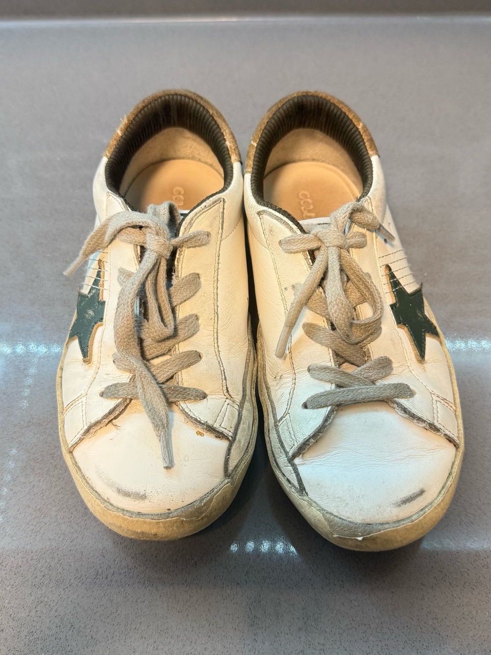 Golden Goose Kids White Sneakers with Green Star